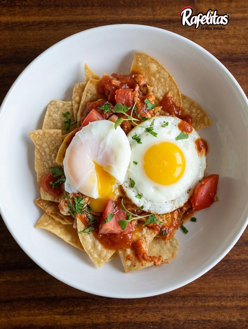 Chilaquiles rojos con huevo sobre Rafelitas Originales
